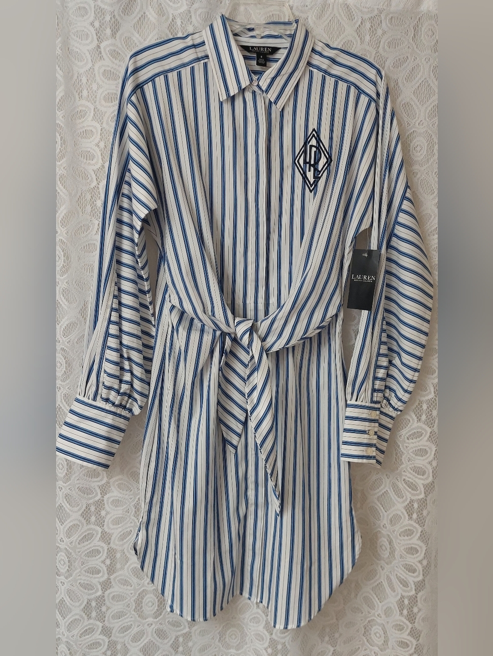 Lauren Ralph Lauren Blue & White Striped Cotton Shirtdress